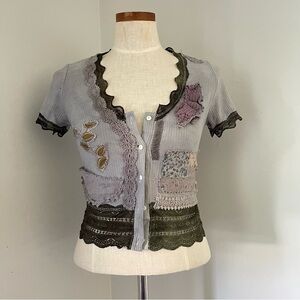 Upcycled and hand dyed ribbed cardigan Small wearable art